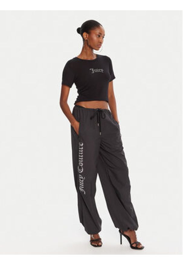 Juicy Couture T-Shirt Sheer JCWCT225301 Czarny Slim Fit. Kolor: czarny. Materiał: wiskoza