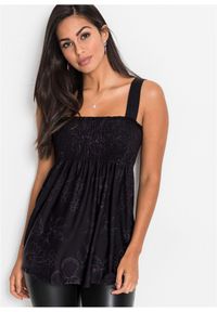 bonprix - Top tunikowy z mieszanki wiskozy. Kolor: czarny. Materiał: wiskoza. Długość rękawa: na ramiączkach. Sezon: lato #1