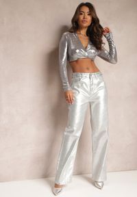 Renee - Srebrne Szerokie Spodnie Połyskujące Panerrm. Kolor: srebrny #1
