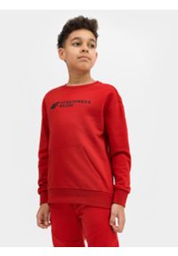 4f - Bluza dresowa nierozpinana bez kaptura chłopięca. Typ kołnierza: bez kaptura. Kolor: czerwony. Materiał: dresówka. Wzór: nadruk #2