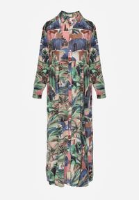 Renee - Niebiesko-Zielona Sukienka Basomela. Kolor: niebieski. Długość rękawa: długi rękaw. Wzór: nadruk. Sezon: wiosna. Typ sukienki: koszulowe. Styl: klasyczny, wakacyjny. Długość: maxi #4