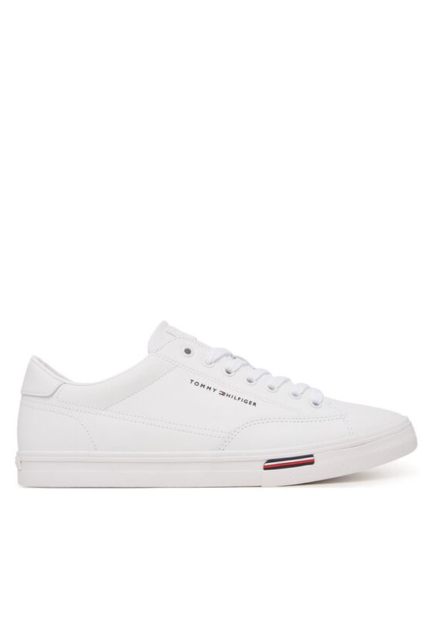 TOMMY HILFIGER - Tommy Hilfiger Sneakersy Signature Midsole Lace-Up Trainers With Leather FM0FM05814 Biały. Kolor: biały. Materiał: skóra