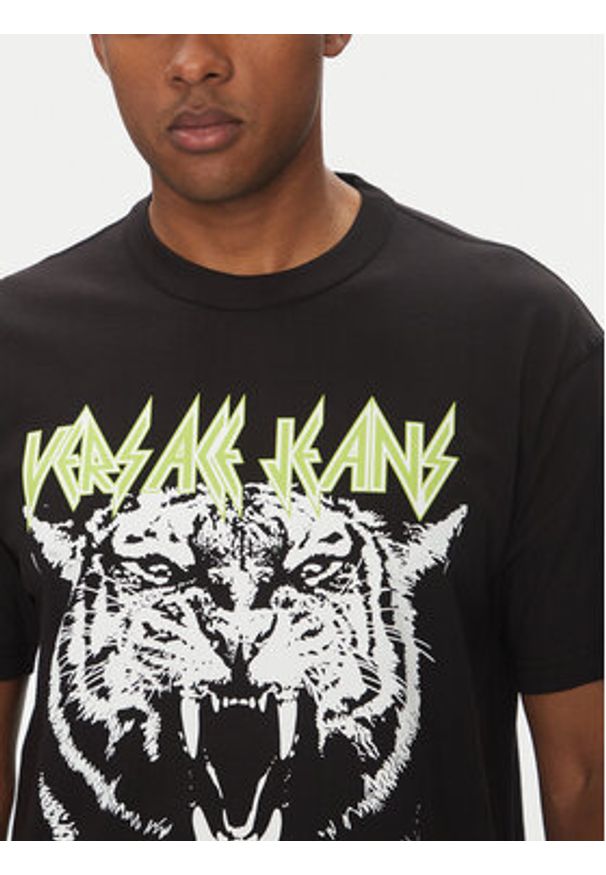 Versace Jeans Couture T-Shirt 78GAHT06 Czarny Regular Fit. Kolor: czarny. Materiał: bawełna
