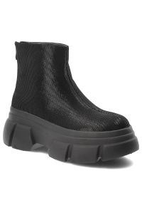 Czarne Botki S.Barski Modne Buty Damskie. Okazja: na co dzień. Kolor: czarny. Materiał: jeans. Szerokość cholewki: normalna. Sezon: zima, jesień. Obcas: na platformie. Styl: casual