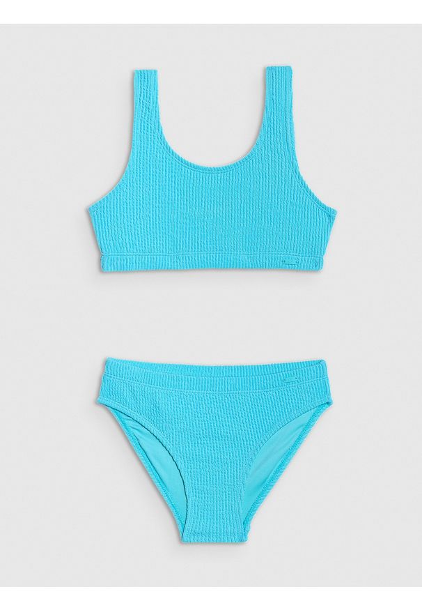 4f - 4F Kostium kąpielowy dwuczęściowy dziewczęcy - turkusowy 158/164 (12-14 lat). Kolor: turkusowy. Materiał: włókno, syntetyk, materiał, elastan