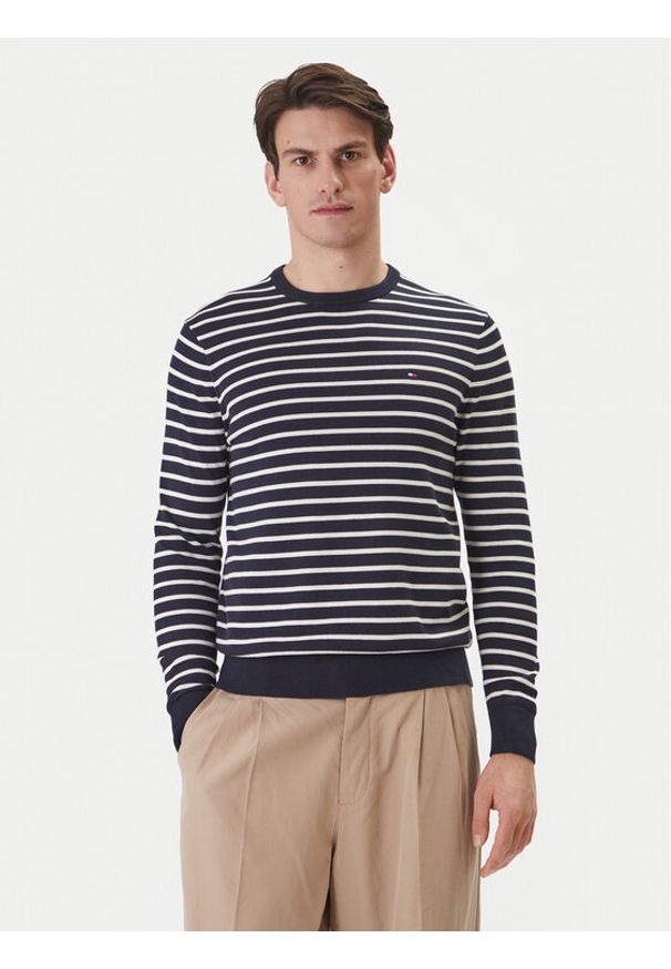 TOMMY HILFIGER - Tommy Hilfiger Sweter Essential MW0MW39999 Granatowy Regular Fit. Kolor: niebieski. Materiał: bawełna