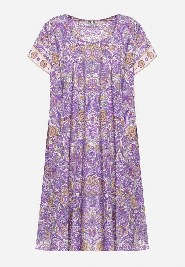 Born2be - Fioletowa Wiskozowa Sukienka o Rozkloszowanym Kroju w Stylu Boho Melnea. Typ kołnierza: dekolt w łódkę. Kolor: fioletowy. Materiał: wiskoza. Długość rękawa: krótki rękaw. Sezon: lato. Styl: boho