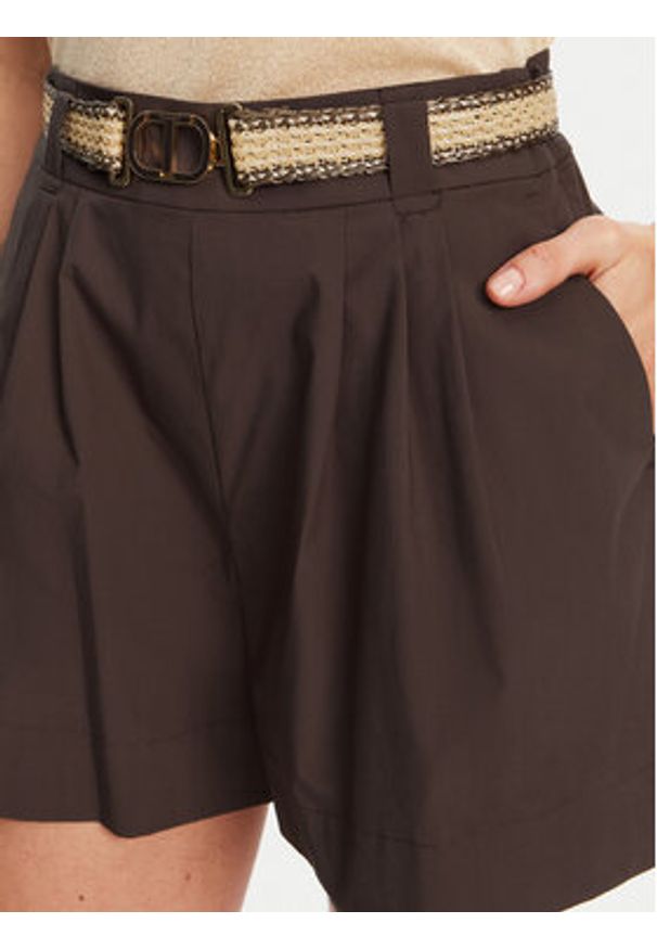 TwinSet - TWINSET Szorty materiałowe 251TT2106 Brązowy Loose Fit. Kolor: brązowy. Materiał: bawełna