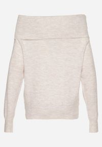 Born2be - Beżowy Sweter z Wełną Wiskozą i Wywiniętym Dekoltem Ravarina. Okazja: na co dzień. Kolor: beżowy. Materiał: wiskoza, wełna. Długość rękawa: długi rękaw. Długość: długie. Styl: elegancki, casual #4