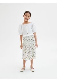 Reserved - Plisowana spódnica w kwiaty - złamana biel. Kolor: kremowy. Materiał: tkanina. Wzór: kwiaty #1