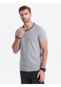 Ombre Clothing - T-shirt męski bawełniany - szary V1 - Rozmiar: L. Kolor: szary. Materiał: bawełna. Styl: klasyczny #1