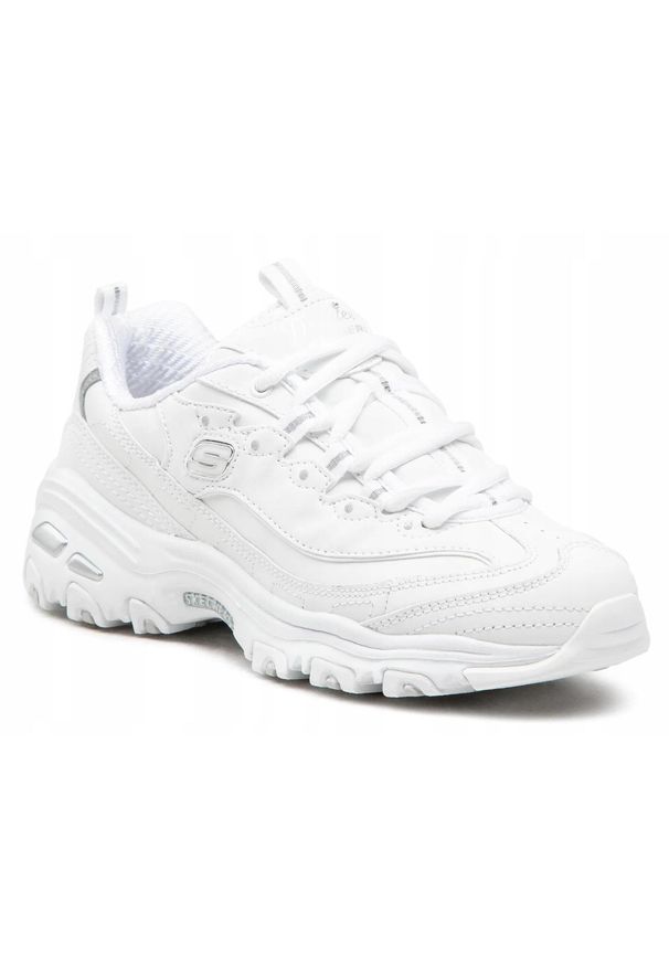 skechers - Buty damskie Skechers D'LITES 11949-WSL białe sneakersy sportowe skóra. Kolor: biały. Materiał: skóra. Model: Skechers Sport. Sport: turystyka piesza