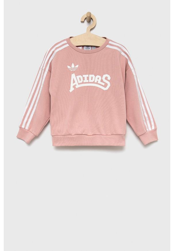 adidas Originals bluza dziecięca HC4559 kolor różowy z nadrukiem. Kolor: różowy. Materiał: bawełna, poliester. Wzór: nadruk