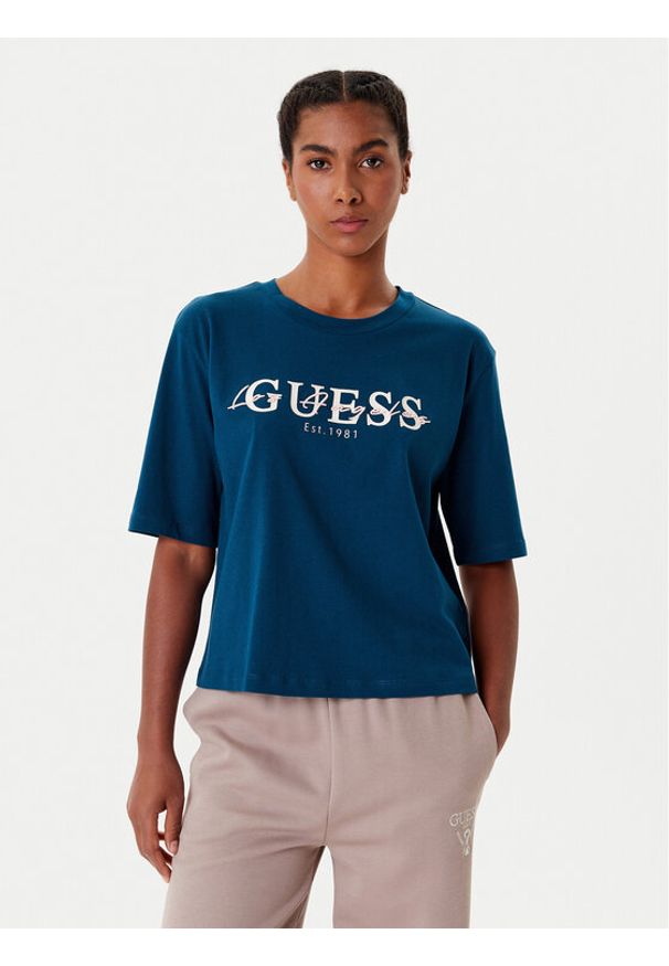 Guess T-Shirt V5YI02 I3Z14 Niebieski Boxy Fit. Kolor: niebieski. Materiał: bawełna