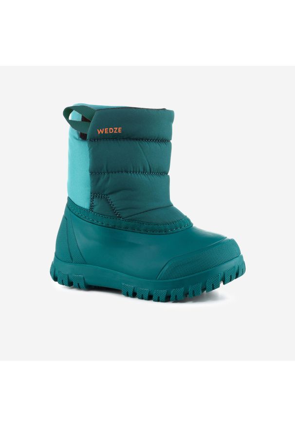 WEDZE - Buty zimowe śniegowce dla dzieci Wedze Warm. Zapięcie: rzepy. Kolor: niebieski. Szerokość cholewki: normalna. Wzór: paski. Sezon: zima. Sport: turystyka piesza
