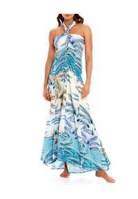 AGUA BENDITA - Niebieska sukienka maksi Arabella Beck. Okazja: na plażę. Kolor: biały. Materiał: wiskoza. Długość rękawa: bez ramiączek. Wzór: aplikacja. Długość: maxi