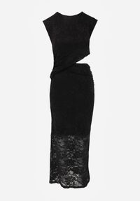 Renee - Czarna Wieczorowa Sukienka z Koronki z Asymetrycznym Wycięciem w Talii Kalimeia. Okazja: na imprezę. Kolor: czarny. Materiał: koronka. Wzór: koronka. Typ sukienki: asymetryczne. Styl: wizytowy. Długość: maxi #4