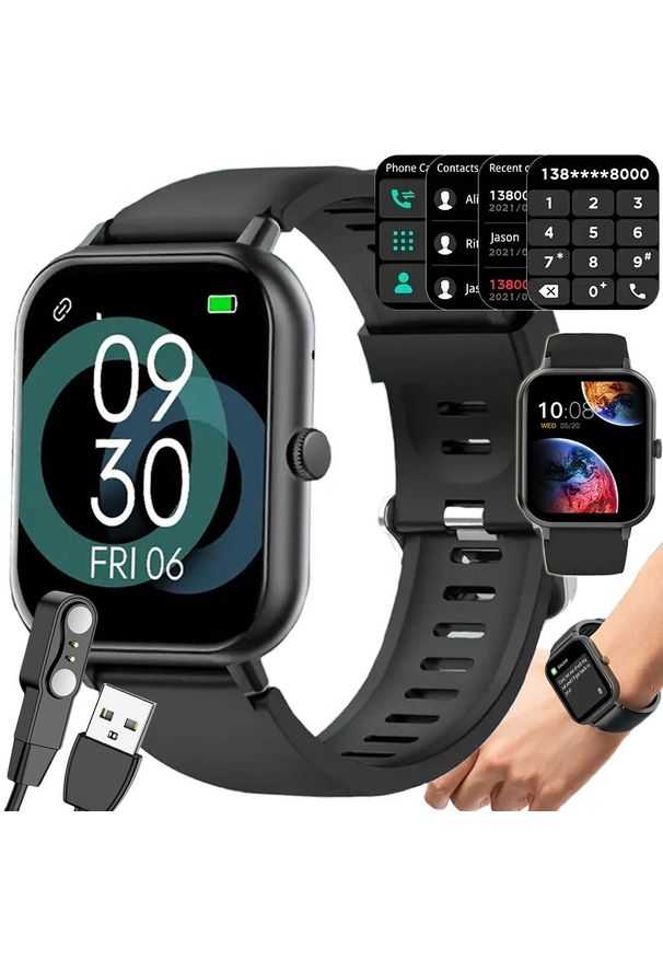 NoName - Smartwatch zegarek damski męski gumowy pasek sport bluetooth rozmowy czarny. Rodzaj zegarka: smartwatch. Kolor: czarny. Materiał: guma. Styl: sportowy