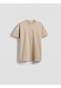 Reserved - Bawełniany t-shirt regular - beżowy. Kolor: beżowy. Materiał: bawełna