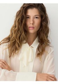 Reserved - Jedwabna koszula z wiązaniem - złamana biel. Materiał: jedwab #1