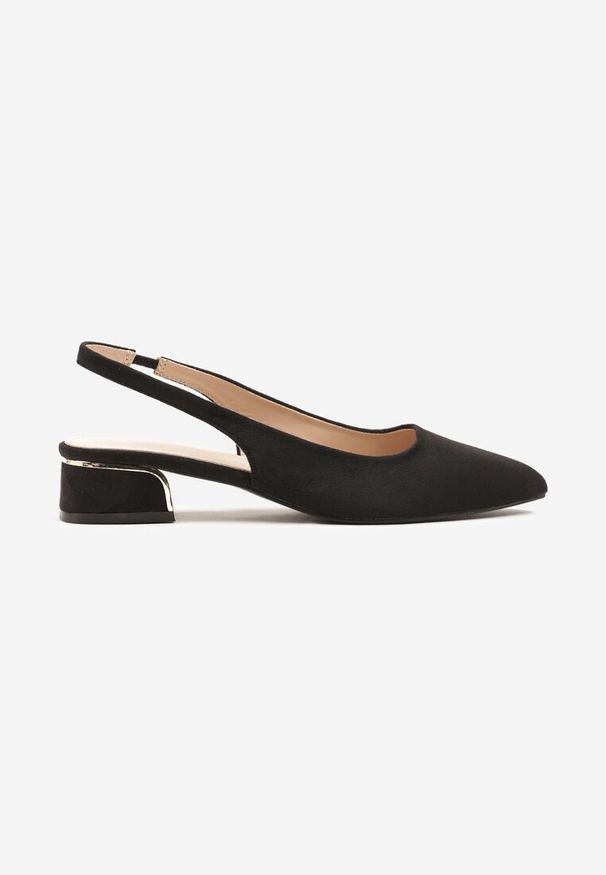 Renee - Czarne Sandały Typu Slingback z Metaliczną Ozdobą Helmio. Okazja: na co dzień. Zapięcie: sprzączka. Kolor: czarny. Materiał: jeans. Wzór: aplikacja. Styl: casual, elegancki