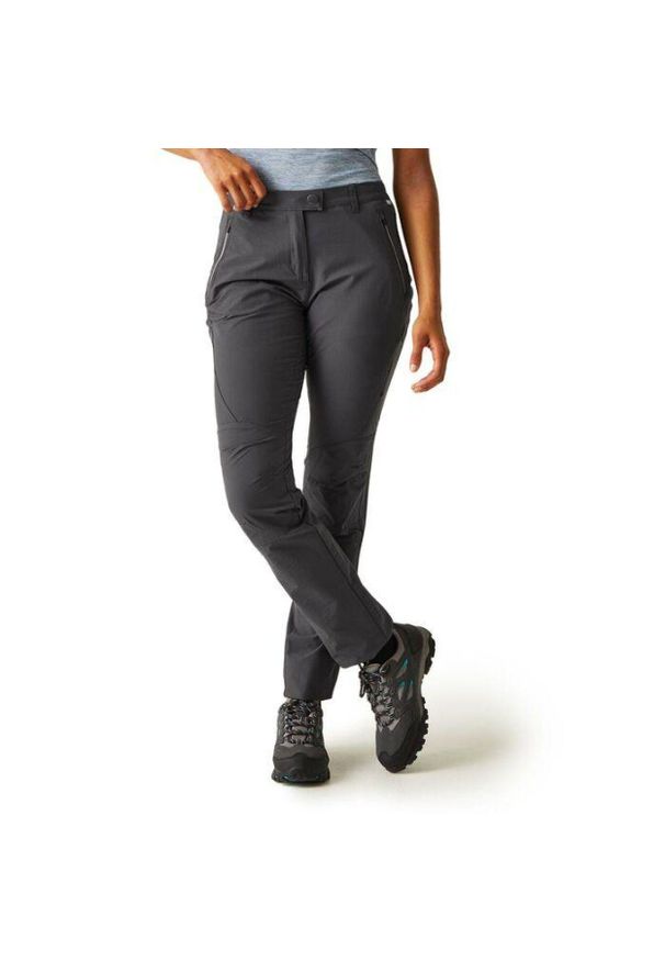 Regatta - Damskie spodnie turystyczne Highton Stretch szare. Kolor: szary. Materiał: materiał. Sezon: lato. Sport: turystyka piesza