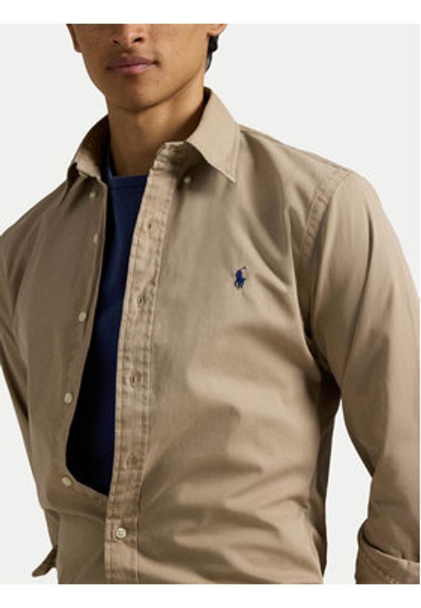Polo Ralph Lauren Koszula 710937993011 Beżowy Custom Fit. Typ kołnierza: polo. Kolor: beżowy. Materiał: bawełna