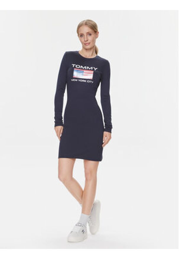 Tommy Jeans Sukienka codzienna DW0DW15889 Granatowy Slim Fit. Okazja: na co dzień. Kolor: niebieski. Materiał: syntetyk. Typ sukienki: proste. Styl: casual