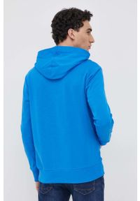 GAP bluza bawełniana męska z kapturem z aplikacją. Typ kołnierza: kaptur. Kolor: niebieski. Materiał: bawełna. Wzór: aplikacja