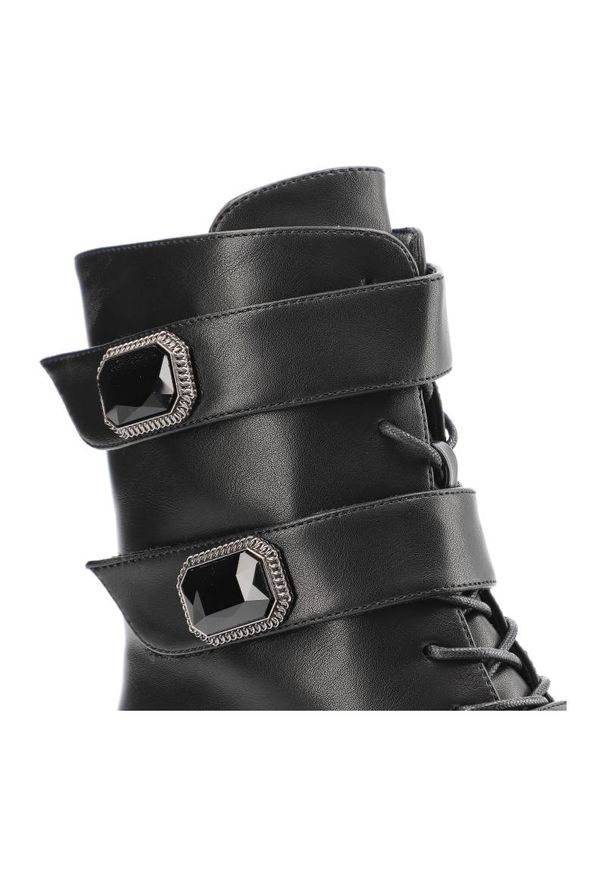 Czarne Botki S.Barski Modne Buty Damskie. Okazja: na co dzień. Zapięcie: klamry. Kolor: czarny. Materiał: skóra ekologiczna, materiał. Wzór: paski. Obcas: na obcasie. Styl: casual, elegancki. Wysokość obcasa: średni