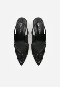 Renee - Czarne Sandały na Szpilce Typu Slingback z Cekinami Resseris. Okazja: na wesele, na ślub cywilny, na imprezę. Kolor: czarny. Materiał: koronka. Obcas: na szpilce. Styl: elegancki #4