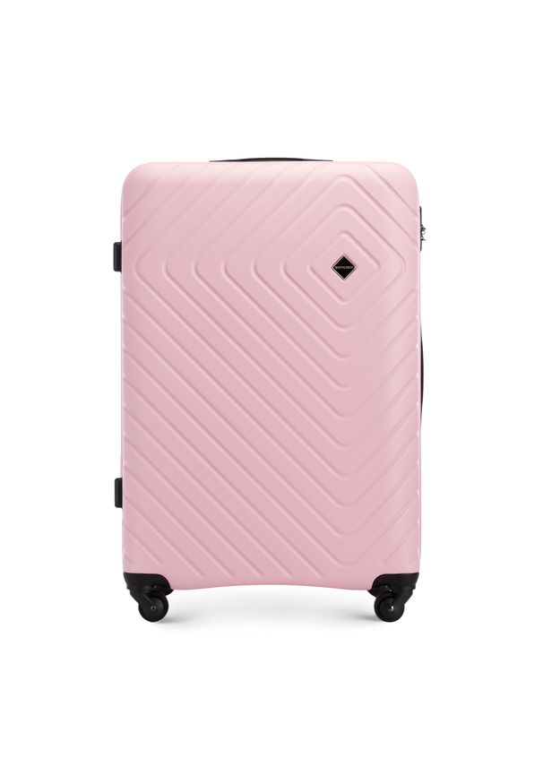 Wittchen - Duża walizka z ABS-u z geometrycznym tłoczeniem jasny różowa. Kolor: różowy. Materiał: poliester. Wzór: geometria. Styl: elegancki, wakacyjny
