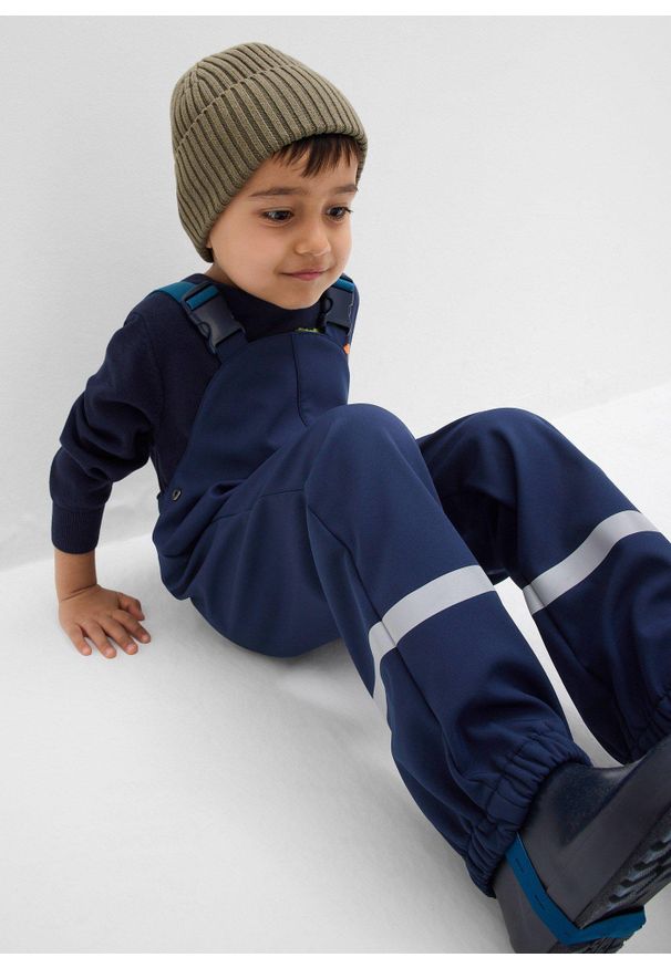 bonprix - Hydrofobowe, termiczne spodnie przeciwdeszczowe z miękkiej tkaniny softshellowej. Kolor: niebieski. Materiał: tkanina