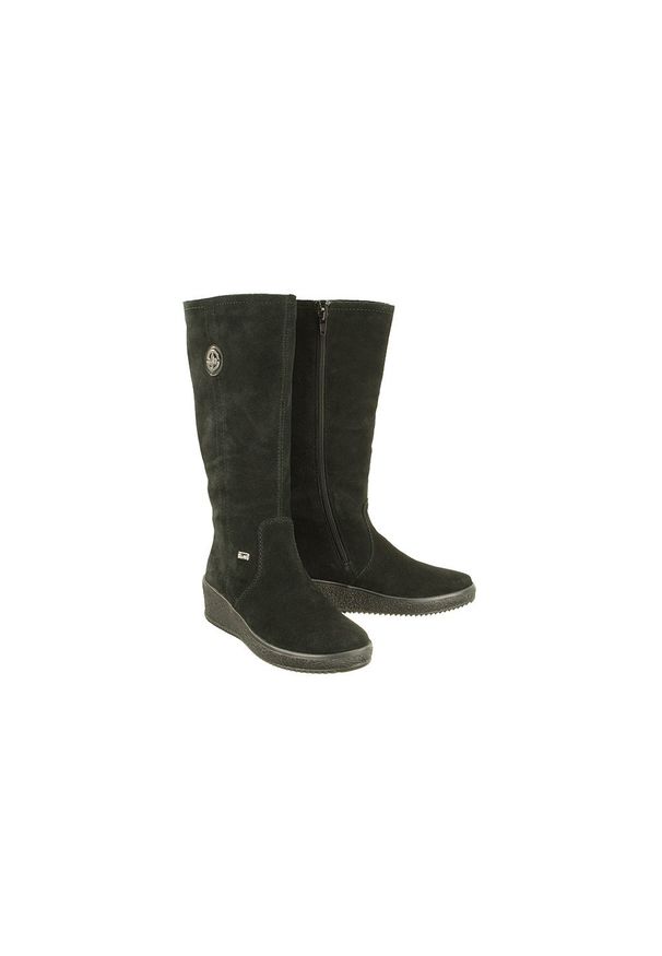Rieker - RIEKER TEX Y4470-00 black, kozaki damskie. Zapięcie: zamek. Kolor: czarny. Materiał: skóra, wełna. Szerokość cholewki: normalna. Obcas: na koturnie