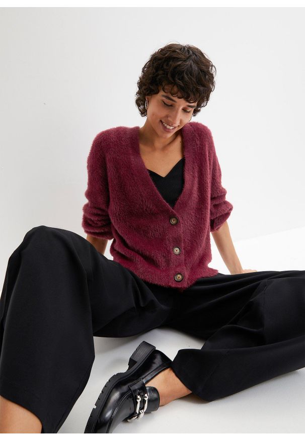 bonprix - Sweter rozpinany. Kolor: czerwony. Długość: krótkie