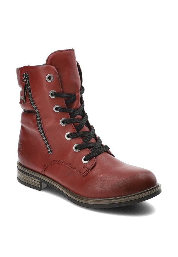 Czerwone Botki Rieker Ocieplane Obuwie Damskie. Okazja: na co dzień. Zapięcie: zamek. Kolor: czerwony. Materiał: skóra ekologiczna. Styl: casual, elegancki