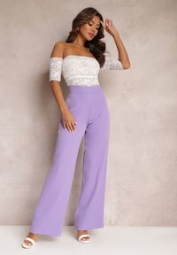 Renee - Jasnofioletowe Spodnie Szerokie High Waist Dule. Stan: podwyższony. Kolor: fioletowy. Materiał: tkanina #2