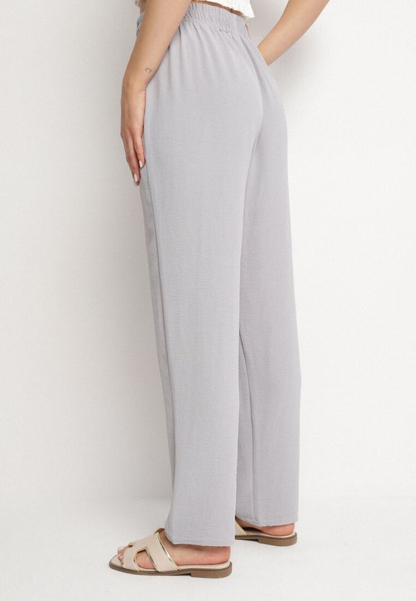 Born2be - Szare Szerokie Spodnie z Bawełną i Wysokim Stanem Neorenna. Okazja: na co dzień. Stan: podwyższony. Kolor: szary. Materiał: bawełna. Styl: casual