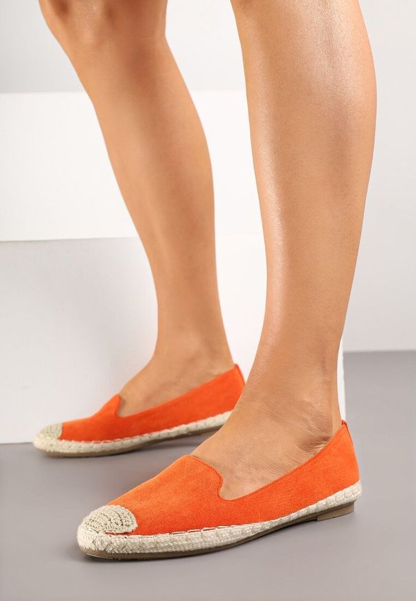 Renee - Pomarańczowe Espadryle z Motywem Plecionki Ralomea. Okazja: na co dzień, na imprezę. Kolor: pomarańczowy. Sezon: lato. Styl: elegancki, casual