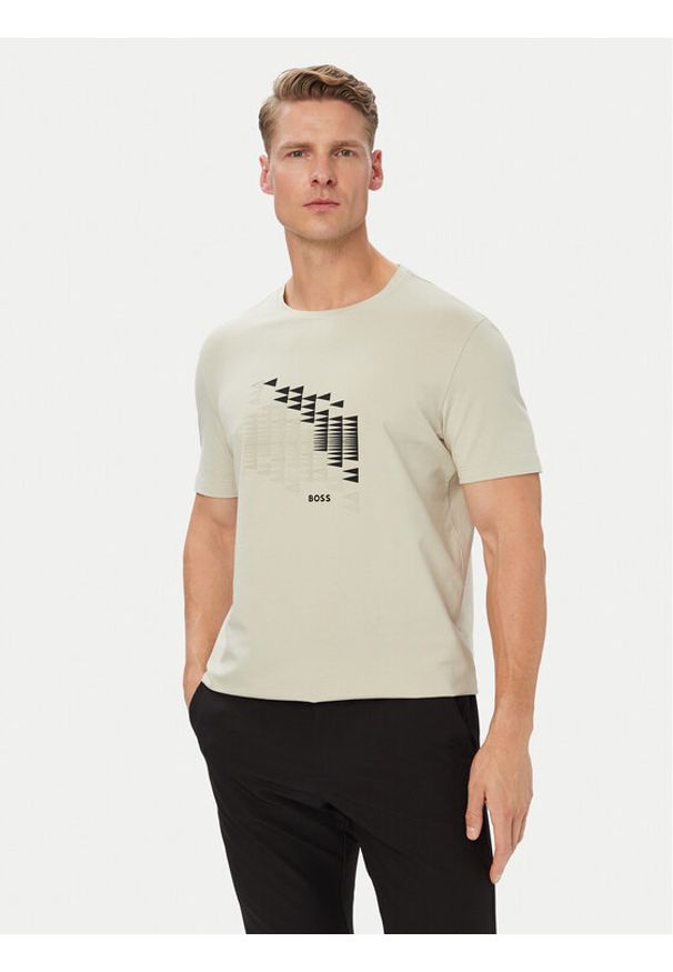 BOSS T-Shirt Network Flag 50566853 Beżowy Regular Fit. Kolor: beżowy. Materiał: bawełna