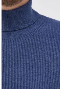 Sisley - Sweter z domieszką wełny. Okazja: na co dzień. Typ kołnierza: golf. Kolor: niebieski. Materiał: wełna. Długość rękawa: długi rękaw. Długość: długie. Styl: casual