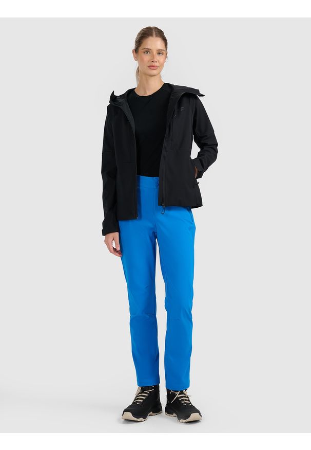 4f - 4F Spodnie trekkingowe softshell membrana 10000 damskie - niebieskie M. Stan: podwyższony. Kolor: niebieski. Materiał: softshell. Technologia: Primaloft. Sport: turystyka piesza, wspinaczka