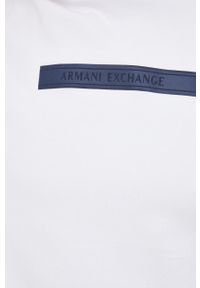 Armani Exchange bluza męska kolor biały z kapturem z aplikacją. Okazja: na co dzień. Typ kołnierza: kaptur. Kolor: biały. Materiał: materiał, bawełna. Wzór: aplikacja. Styl: casual #3