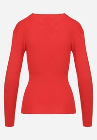 Born2be - Czerwony Sweter Prążkowany z Cyrkoniami Romivra. Okazja: na co dzień. Kolor: czerwony. Materiał: prążkowany. Długość rękawa: długi rękaw. Długość: długie. Styl: casual, elegancki