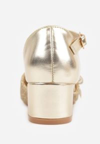 Born2be - Złote Sandały na Niskim Obcasie Ozdobione Brokatem Cyrkoniami i Kwiatami 3D Venatia. Kolor: złoty. Wzór: aplikacja, kwiaty #5