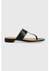 Emporio Armani japonki skórzane damskie kolor czarny na płaskim obcasie X3Q078 XF636 00002. Kolor: czarny. Materiał: skóra. Wzór: gładki. Obcas: na obcasie. Wysokość obcasa: niski #1
