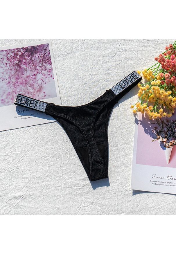 Intica - Stringi z szeroką gumką i nowoczesnym designem Dior. Kolor: czarny. Materiał: tkanina, materiał