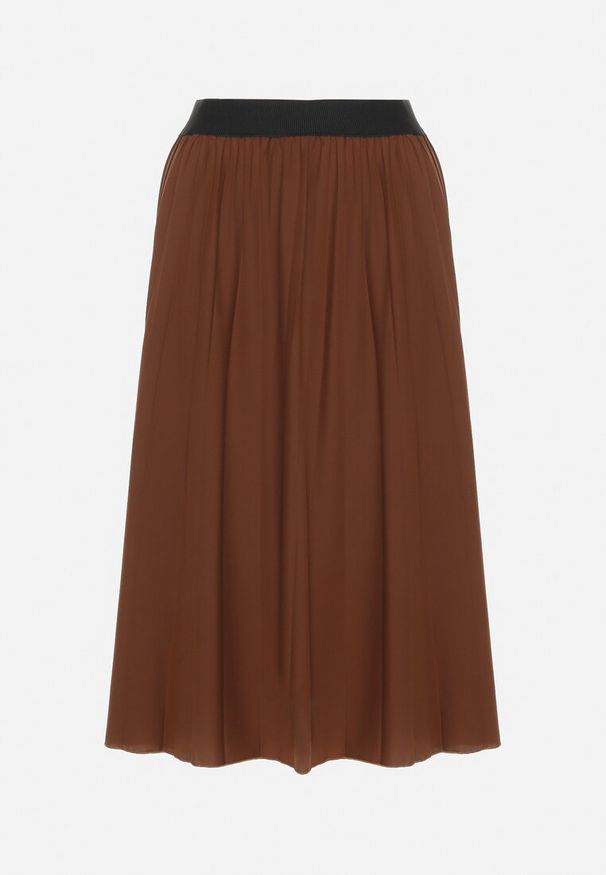 Born2be - Brązowa Klasyczna Plisowana Spódnica z Gumką w Pasie Valentha. Kolor: brązowy. Materiał: dzianina. Styl: klasyczny