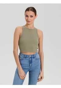 Sinsay - Crop top bez rękawów - khaki. Kolor: brązowy. Długość rękawa: bez rękawów