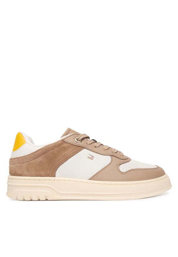 TOMMY HILFIGER - Tommy Hilfiger Sneakersy Th Sporty Cupsole Tumbled Ltr FW0FW09024 Beżowy. Kolor: beżowy. Materiał: skóra